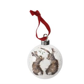 -HARE - 'ALL I WANT FOR CHRISTMAS' CHRISTMAS BAUBLE. 2.6" WIDE. CLEAN WITH DAMP CLOTH.                                                      