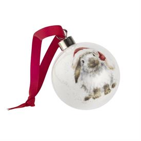 -RABBIT - 'HO HO HO' CHRISTMAS BAUBLE. 2.6" WIDE. CLEAN WITH DAMP CLOTH.                                                                    