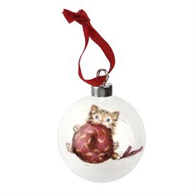 -KITTEN - 'PURRFECT CHRISTMAS' CHRISTMAS BAUBLE. 2.6" WIDE. CLEAN WITH DAMP CLOTH.                                                          