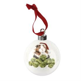 -GUINEA PIG - 'SPROUTS' CHRISTMAS BAUBLE. 2.6" WIDE. CLEAN WITH DAMP CLOTH.                                                                 