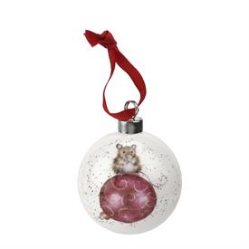 -MOUSE - 'NOT A CREATURE WAS STIRRING' CHRISTMAS BAUBLE. 2.6" WIDE. CLEAN WITH DAMP CLOTH.                                                  