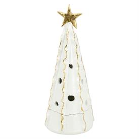 -WHITE LARGE TREE WITH RIBBON & GOLD STAR. 18.25" TALL                                                                                      