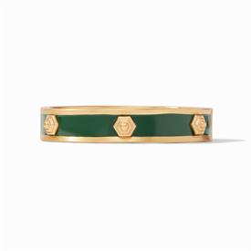 -,JADE GREEN HINGE BANGLE. 24K GOLD PLATED BANGLE WITH GREEN ENAMEL ACCENTS. ONE SIZE.                                                      