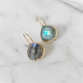 -,TURKS & CAICOS EARRINGS IN 18K GOLD OVER STERLING SILVER & LABRADORITE. 1" LONG                                                           
