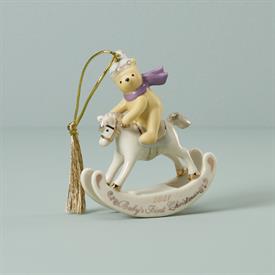 _2021 WINNIE THE POOH BABY'S FIRST CHRISTMAS ORNAMENT. PORCELAIN. 4" TALL, 3.5" LONG, 1.25" DEEP. MSRP $70.00                               