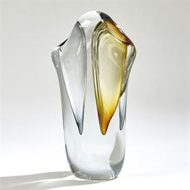 -,LARGE GREY & AMBER DUET VASE. 12.5" TALL, 6.75" WIDE, 3" DEEP                                                                             
