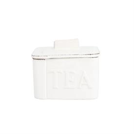 -TEA CANISTER. 5.5" LONG, 4.5" WIDE, 4.75" TALL                                                                                             