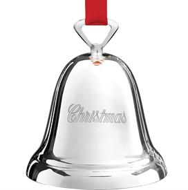-'CHRISTMAS' BELL ORNAMENT. SILVERPLATED. 3" TALL                                                                                           
