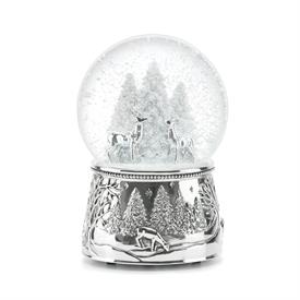 -DEER 'NORTH POLE BOUND' SNOWGLOBE. SILVERPLATED. PLAYS 'SILENT NIGHT'. 5.75" TALL                                                          