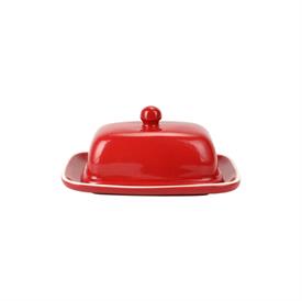 -,RED COVERED BUTTER DISH. 8" LONG, 6" WIDE, 2.5" TALL                                                                                      