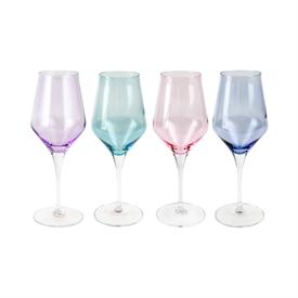 -SET OF 4 WATER GLASSES, ASSORTED COLORS. 9.5" TALL, 11 OZ. CAPACITY                                                                        