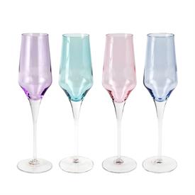 -SET OF 4 CHAMPAGNE FLUTES, ASSORTED COLORS. 10.25" TALL, 7 OZ. CAPACITY                                                                    