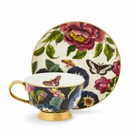 -DARK FLORAL COUPE TEA CUP & SAUCER. 8.8 OZ. CAPACITY. HAND WASH. MSRP $33.00                                                               