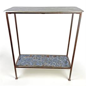 -BLUE 2-TIER CONSOL TABLE. 25" X 9" WIDE, 27" TALL. HANDMADE IN MASSACHUSETTS.                                                              