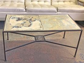 -GOLD COFFEE TABLE. 39" X 20" WIDE, 19" TALL. HANDMADE IN MASSACHUSETTS.                                                                    