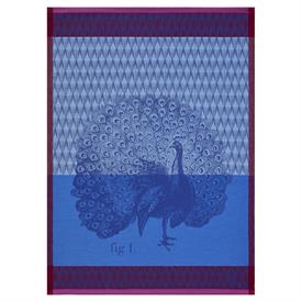 -,PLANCHE ANIMAL PAON BLUE TEA TOWEL. 24" X 31". 100% COTTON. MADE IN FRANCE                                                                