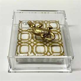 -:CLEAR ALLIGATOR COCKTAIL NAPKIN BOX. 6" X 6" X 3". INCLUDES ONE PACK OF LUXURY 3-PLY NAPKINS.                                             