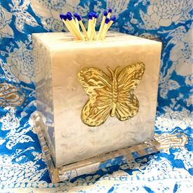 -:BUTTERFLY ON PEARL MATCH STRIKE. 4" X 4" X 4.5". INCLUDES BOX OF 3" MATCHES.                                                              