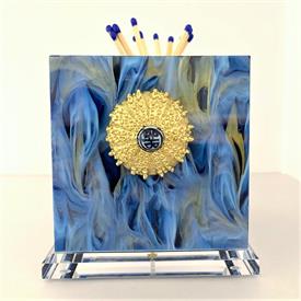 -:SEA URCHIN ON BLUE MATCH STRIKE. 4" X 4" X 4.5". INCLUDES BOX OF 3" MATCHES.                                                              