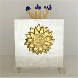 -:SUNFLOWER ON PEARL MATCH STRIKE. 4" X 4" X 4.5". INCLUDES BOX OF 3" MATCHES.                                                              