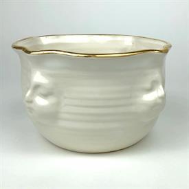-,FACE BOWL IN WHITE WITH GOLD RIM. 6.5" WIDE, 3.75" TALL. HANDMADE BY MICHAEL WAINWRIGHT IN MASSACHUSETTS.                                 