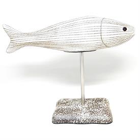 -,'ADRIANS' FISH SCULPTURE IN WHITE & BROWN. 6.7" TALL, 3.4" WIDE, 8.5" LONG                                                                