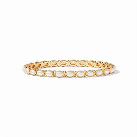 -,MYKONOS PEARL BANGLE BRACELET. 24K GOLD PLATE WITH PEARLS. SIZE MEDIUM (8" CIRCUMFERENCE)                                                 