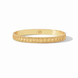 -,TRIESTE BANGLE BRACELET. 24K GOLD PLATED BEADING & SCALLOPED DETAILS FOR A DELICATE FEEL. SIZE MEDIUM (8" CIRCUMFERENCE)                  