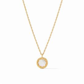 -,COIN SOLITAIRE NECKLACE. 24K GOLD PLATED ANCIENT INSPIRED COIN PENDANT WITH MOTHER OF PEARL BACK. 16.5"-17.5" LONG                        