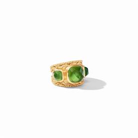 -,STATEMENT RING IN IRIDESCENT JADE GREEN WITH GLASS GEM ON MOTHER OF PEARL DOUBLETS ACCENTS. US SIZE 7                                     