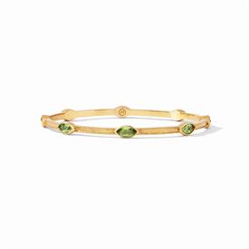 -,JADE GREEN BANGLE. 24K GOLD PLATED WITH GLASS GEM STATIONS. SIZE MEDIUM, 2.6" DIAMETER.                                                   