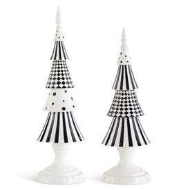 -:PAIR OF BLACK & WHITE ABSTRACT RESIN TREES. 18" & 13.5" TALL.                                                                             