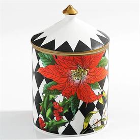 -:PARTERRE BLACK & POINSETTIA LIDDED CANDLE. 4.3" TALL                                                                                      