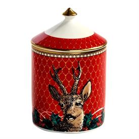-:ANTLER TRELLIS & STAG LIDDED CANDLE. 4.3" TALL                                                                                            