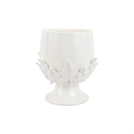 _,SMALL WHITE ACANTHUS FOOTED CACHEPOT. 7" WIDE, 10" TALL. WIPE WITH DAMP CLOTH TO CLEAN.                                                   
