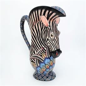 ,ZEBRA PITCHER MADE BY LOVE ART CERAMIC SCULPTED BY SBUSISO PAINTED BY JABU AUGUST 2022 MEASURES 15.25" TALL                                