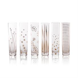 -:LA FETE SET OF 6 STEMLESS CHAMPAGNE FLUTES. ASSORTED STYLES. 7" TALL, 1.75" WIDE.                                                         