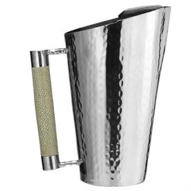 -:HAMMERED STAINLESS STEEL TAPERED PITCHER SHAGREEN HANDLES IN SPICE. 10" TALL. DO NOT SUBMERGE HANDLE, WIPE WITH DAMP CLOTH                