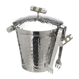-:HAMMERED STAINLESS STEEL ICE BUCKET WITH TOP & TONGS SHAGREEN ACCENTS IN CEMENT. 8" TALL, 6" WIDE. DO NOT SUBMERGE SHAGREEN               