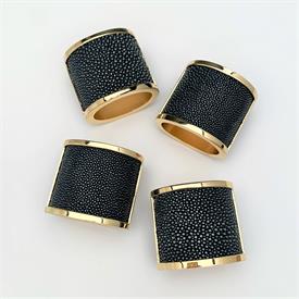 -:SET OF 4 SHAGREEN INLAID NAPKIN RINGS. DO NOT SUBMERGE, WIPE WITH DAMP CLOTH TO CLEAN                                                     