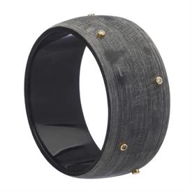 -:MATTE BLACK BUFFALO HORN BANGLE WITH CRYSTAL ACCENTS. EACH PIECE WILL VARY IN SIZE & COLOR.                                               