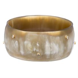 -:NATURAL BUFFALO HORN BANGLE WITH CRYSTAL ACCENTS. EACH PIECE WILL VARY IN SIZE & COLOR.                                                   