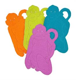 -,SET OF 4 MONKEY COCKTAIL NAPKINS, ASSORTED COLORS. MADE IN PORTUGAL. 100% COTTON. 7.25" LONG, 4.25" WIDE.                                 