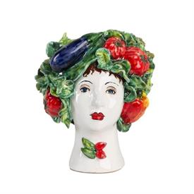 -,SMALL MIXED VEGETABLES CERAMIC HEAD VASE/PLANTER. HAND MADE IN ITALY. 8" TALL                                                             
