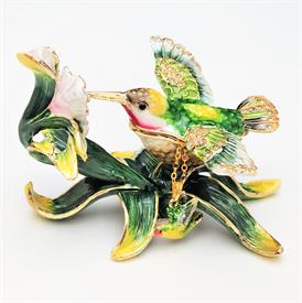 -,HUMMING HUMMINGBIRD BOX WITH MATCHING NECKLACE. 2.4" TALL, 3.5" LONG, 3.4" WIDE. 20" CHAIN  MSRP $100.00                                  