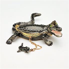 -GLADIATOR ALLIGATOR WITH BABY TRINKET BOX WITH MATCHING NECKLACE. 1.75" TALL, 4" LONG. 20" CHAIN                                           