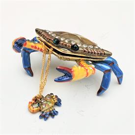 -COLORFUL CRAB TRINKET BOX WITH MATCHING NECKLACE. 1.9" TALL, 3.2" WIDE. 20" CHAIN                                                          