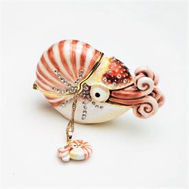 -OCEANA NAUTILUS TRINKET BOX WITH MATCHING NECKLACE. 2" TALL, 3" LONG. 20" CHAIN                                                            