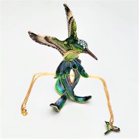 -LONG TAIL HUMMINGBIRD TRINKET BOX WITH MATCHING NECKLACE. 4.55" TALL, 3.25" WIDE. 20" CHAIN                                                