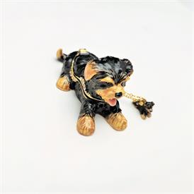 -CUTIE YORKIE TRINKET BOX WITH MATCHING NECKLACE. 1.75" TALL, 3" LONG. 20" CHAIN                                                            